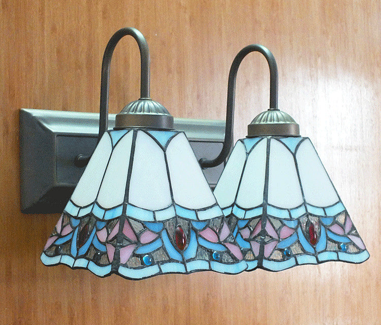 Mediterranean Style Vanity Wall Light Metal Arm Tiffany Vanity Light for Corridor Bathroom