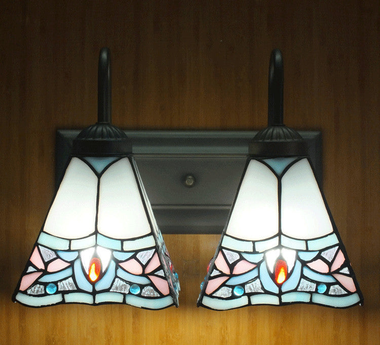 Mediterranean Style Vanity Wall Light Metal Arm Tiffany Vanity Light for Corridor Bathroom
