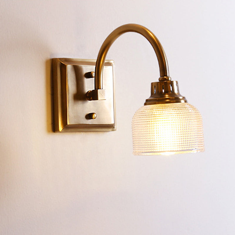 Brass Armed Vanity Light Fixture American Style Vanity Mirror Lights in Prismatic Glass Shade