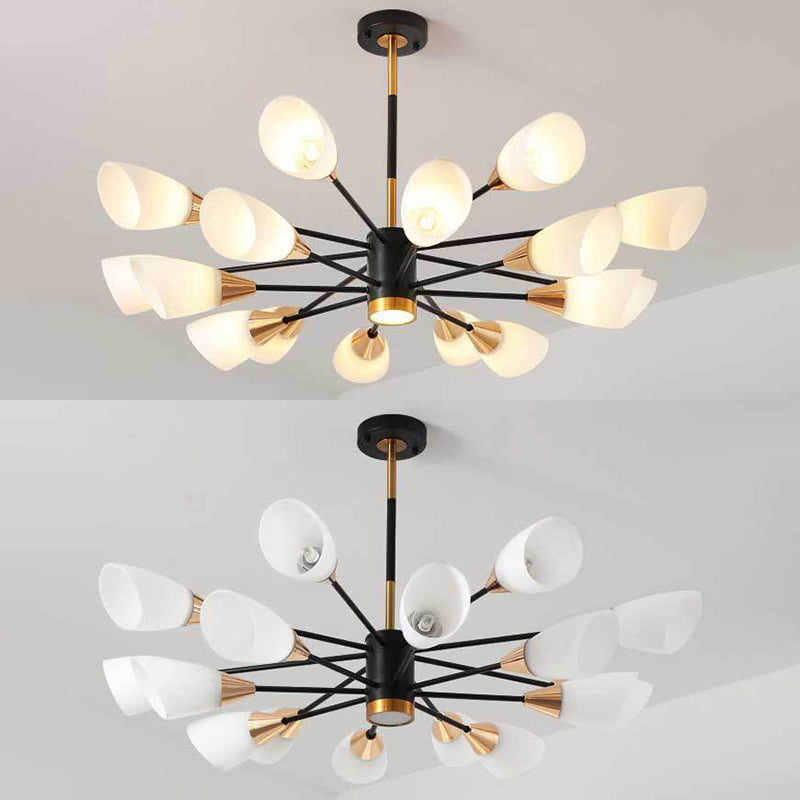 Modern Simplicity Spoke-Like Pendant Chandelier White Glass Hanging Light Fixture for Restaurant