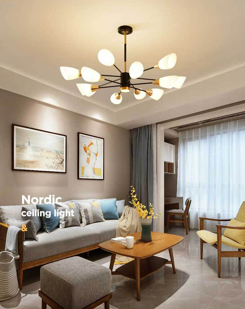 Modern Simplicity Spoke-Like Pendant Chandelier White Glass Hanging Light Fixture for Restaurant