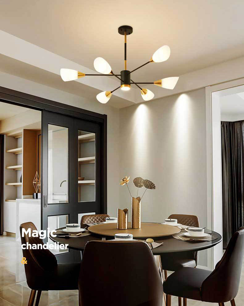 Modern Simplicity Spoke-Like Pendant Chandelier White Glass Hanging Light Fixture for Restaurant