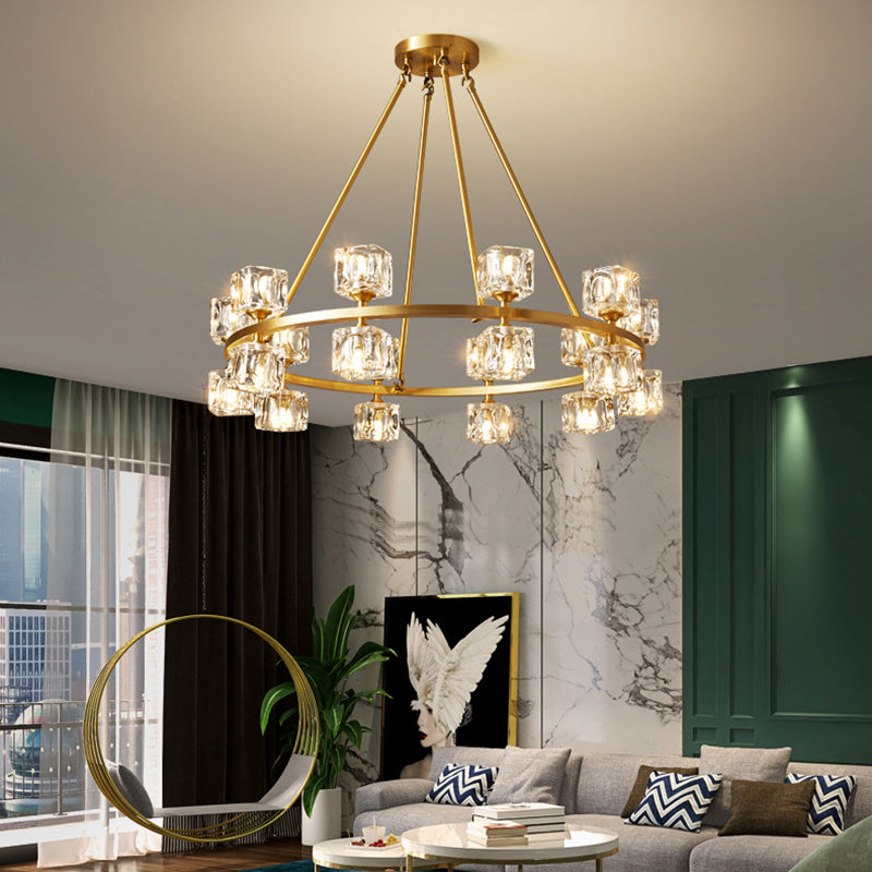 Postmodern Cycle Chandelier Crystal Pendant Ceiling Lights with Hanging Cord for Living Room