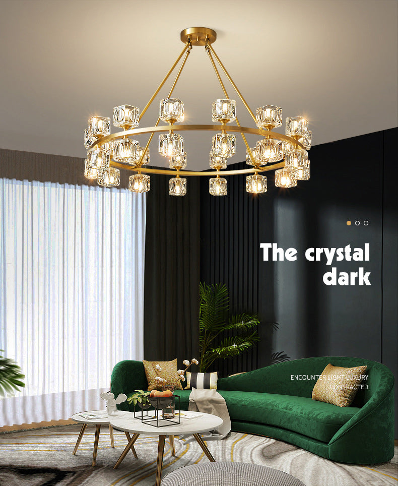 Postmodern Cycle Chandelier Crystal Pendant Ceiling Lights with Hanging Cord for Living Room