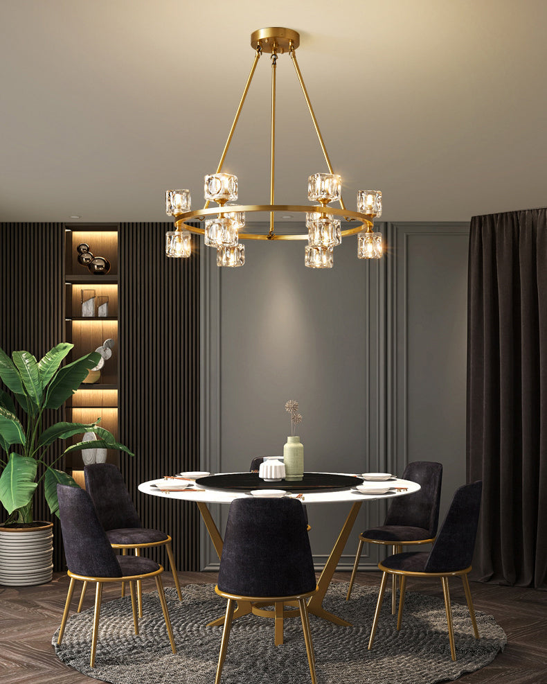Postmodern Cycle Chandelier Crystal Pendant Ceiling Lights with Hanging Cord for Living Room