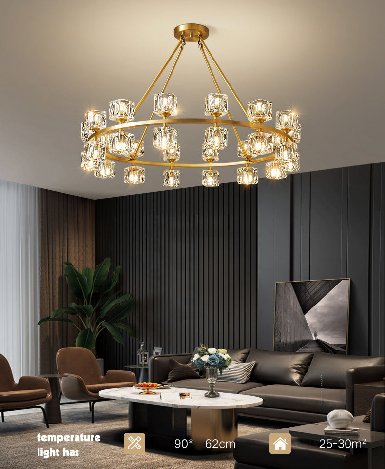 Postmodern Cycle Chandelier Crystal Pendant Ceiling Lights with Hanging Cord for Living Room