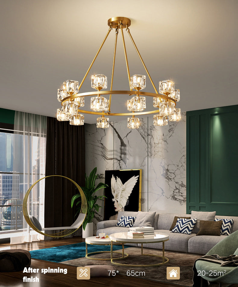 Postmodern Cycle Chandelier Crystal Pendant Ceiling Lights with Hanging Cord for Living Room