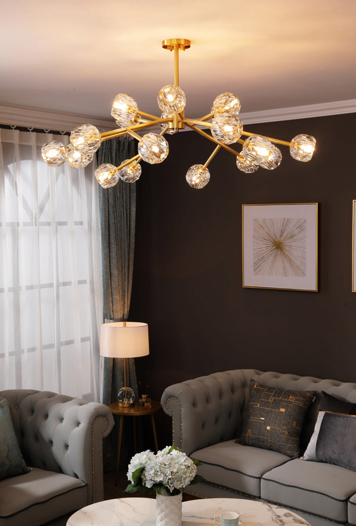 Ultra-modern Sputnik Hanging Chandelier Crystal Suspension Lighting with Hanging Cord for Living Room