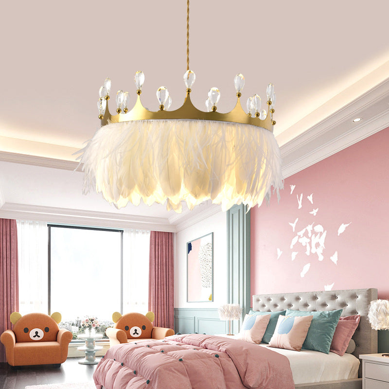 Ultra-modern Crown Pendant Lighting Fixtures Feather Hanging Lamp with Hanging Cord for Bedroom