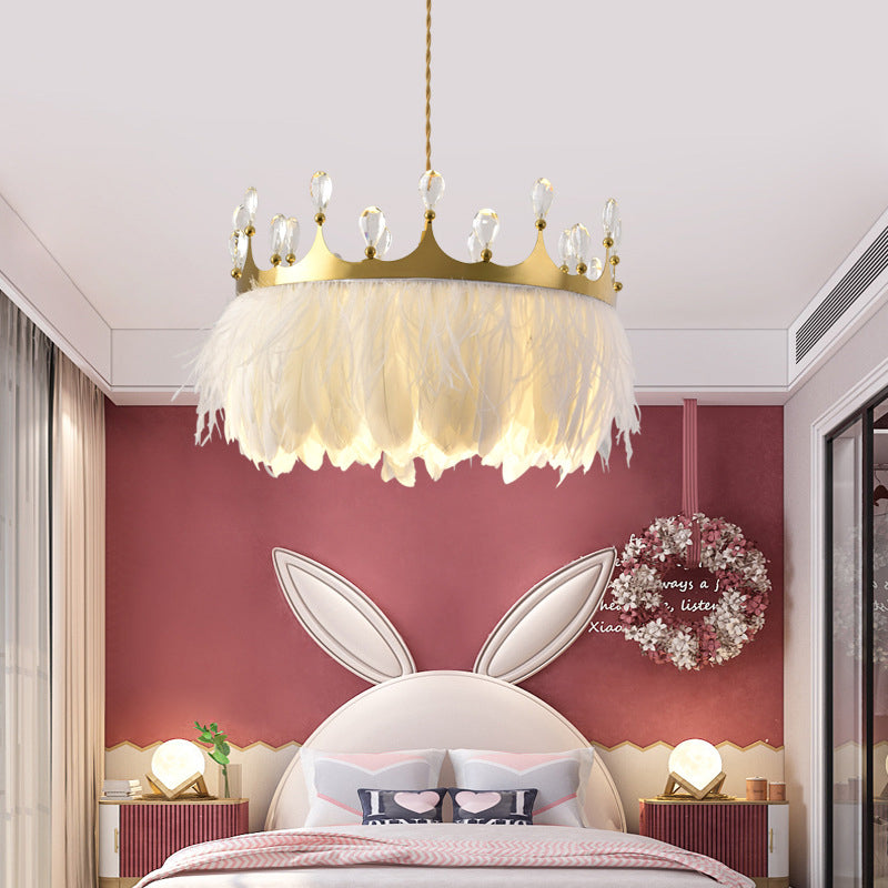 Ultra-modern Crown Pendant Lighting Fixtures Feather Hanging Lamp with Hanging Cord for Bedroom