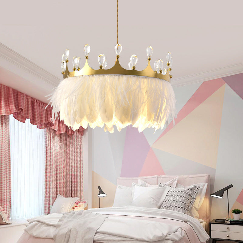 Ultra-modern Crown Pendant Lighting Fixtures Feather Hanging Lamp with Hanging Cord for Bedroom