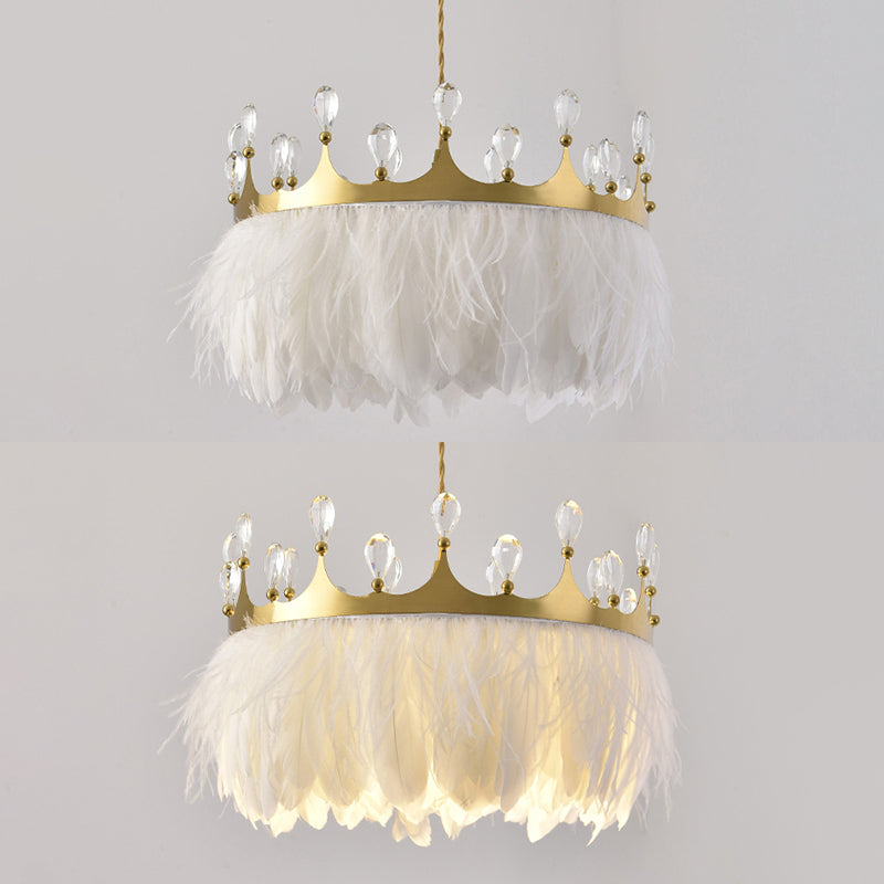 Ultra-modern Crown Pendant Lighting Fixtures Feather Hanging Lamp with Hanging Cord for Bedroom
