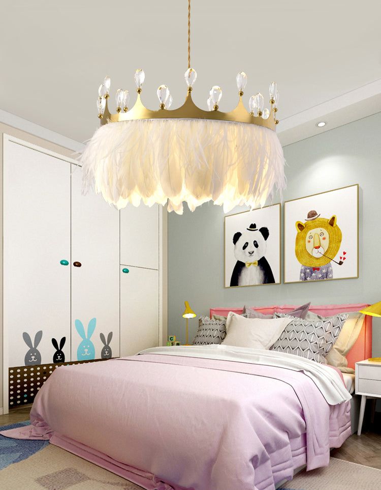 Ultra-modern Crown Pendant Lighting Fixtures Feather Hanging Lamp with Hanging Cord for Bedroom