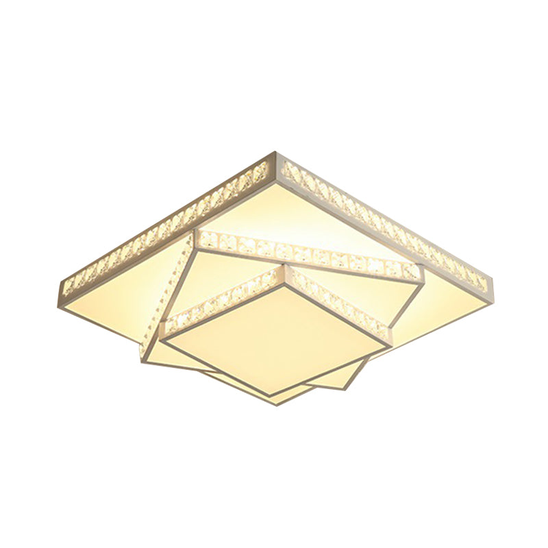 Geometric Ceiling Light Contemporary Faceted Crystal White LED Flush Mount Light in Remote Control Stepless Dimming/White Light/3 Color Light, 16"/19.5"/23.5" W