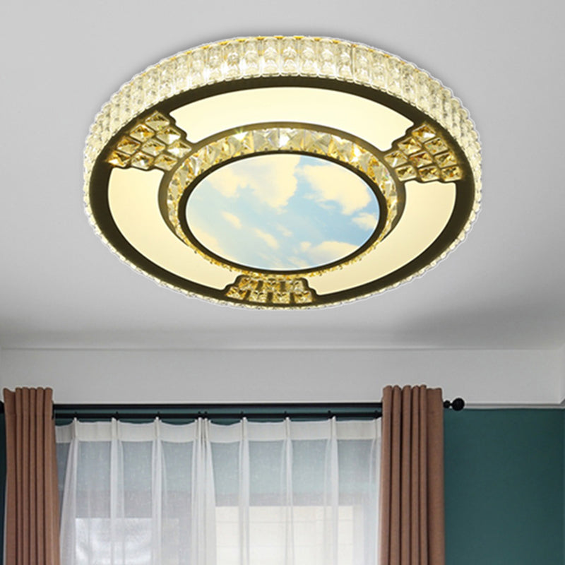 LED Living Room Flush Ceiling Light Simple White Flush Mount Lamp with Round Crystal Shade