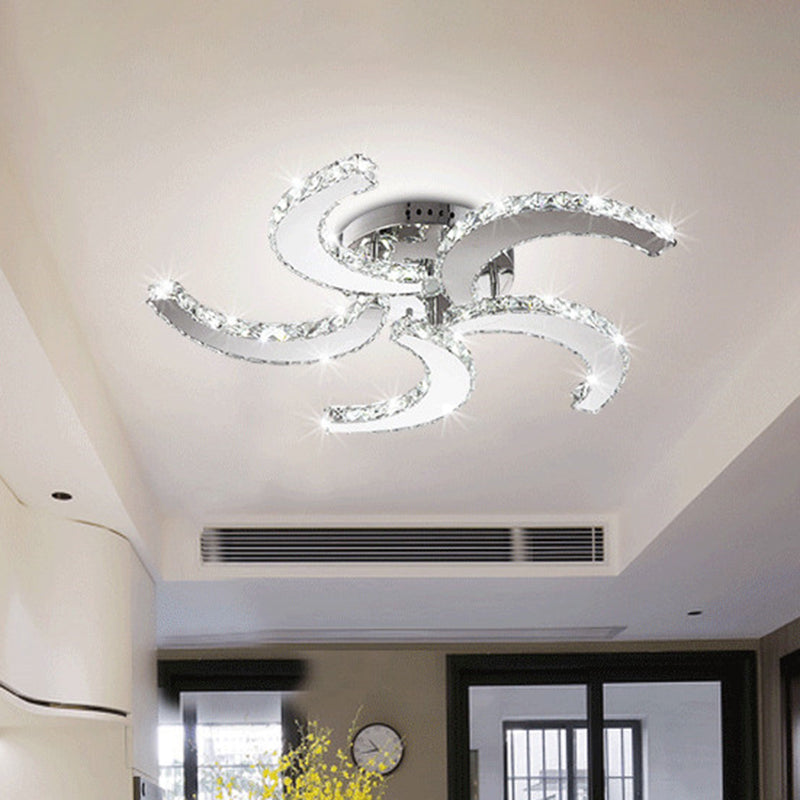 Luce semifulcata a 5 luci semplici a vento cristallo semifulto in cromo per camera da letto, calda/bianca/3 a colori