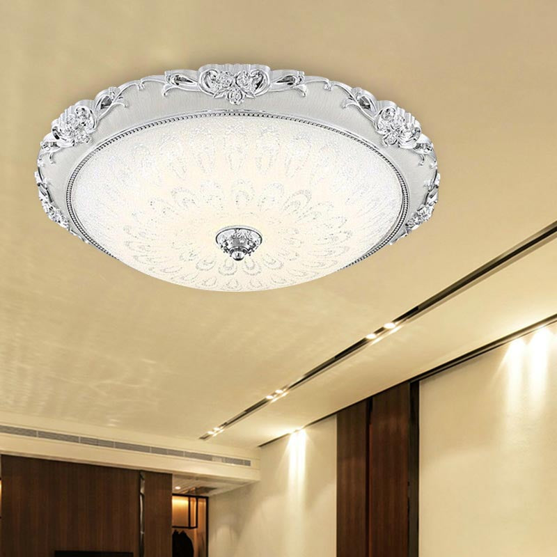 Dome Flush Mounted Light Modern White Glass 8"/12"/16" Wide LED Gold/Silver Ceiling Light in White/3 Color Light