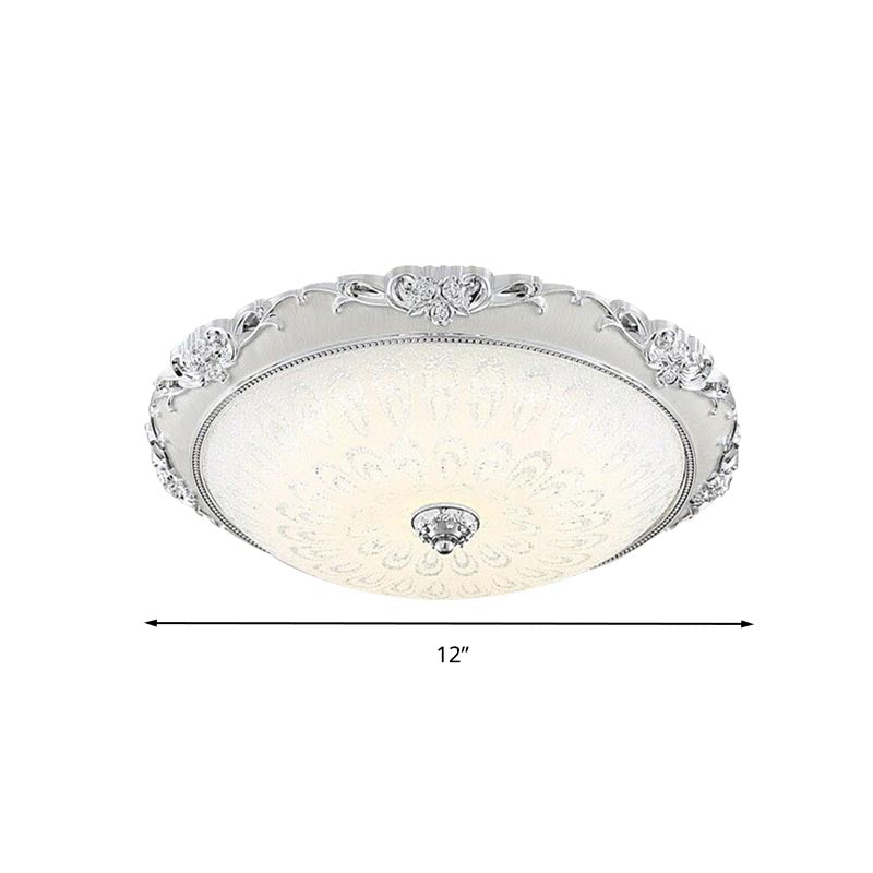 Dome Flush Mounted Light Modern White Glass 8"/12"/16" Wide LED Gold/Silver Ceiling Light in White/3 Color Light