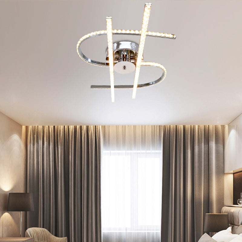 Dollar Shaped Bedroom Semi Flush Light Simple Crystal LED Chrome Semi Flush Mount in Warm/White Light