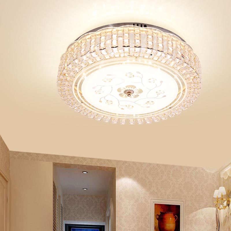 Tambour blanc Ceiling Light Fixture Modern K9 Crystal LED Flush Mount Light, 12 "/16" /19.5 " Wide