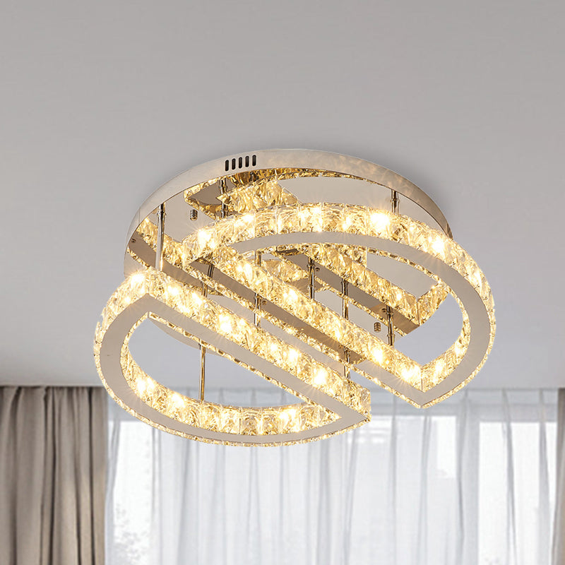 LED Half Circle Semi Flush Simple Style Silver Crystal Semi Flush Mount Éclairage pour chambre à coucher en lumière chaude / blanc / 3 Color Light