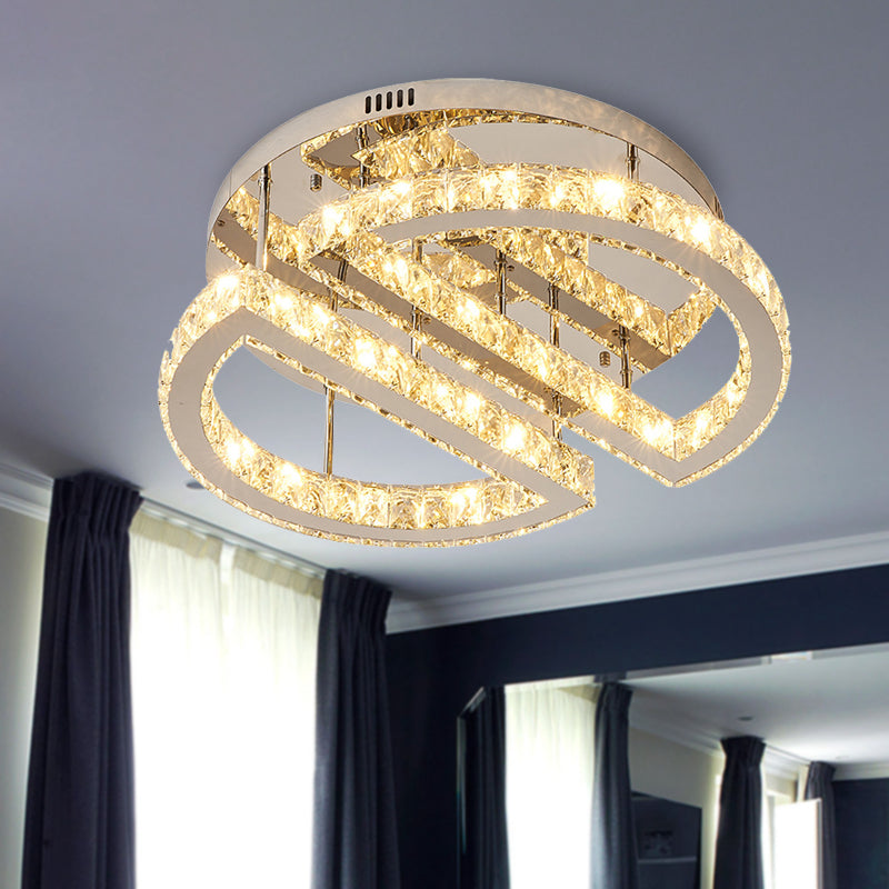 LED Half Circle Semi Flush Simple Style Silver Crystal Semi Flush Mount Éclairage pour chambre à coucher en lumière chaude / blanc / 3 Color Light