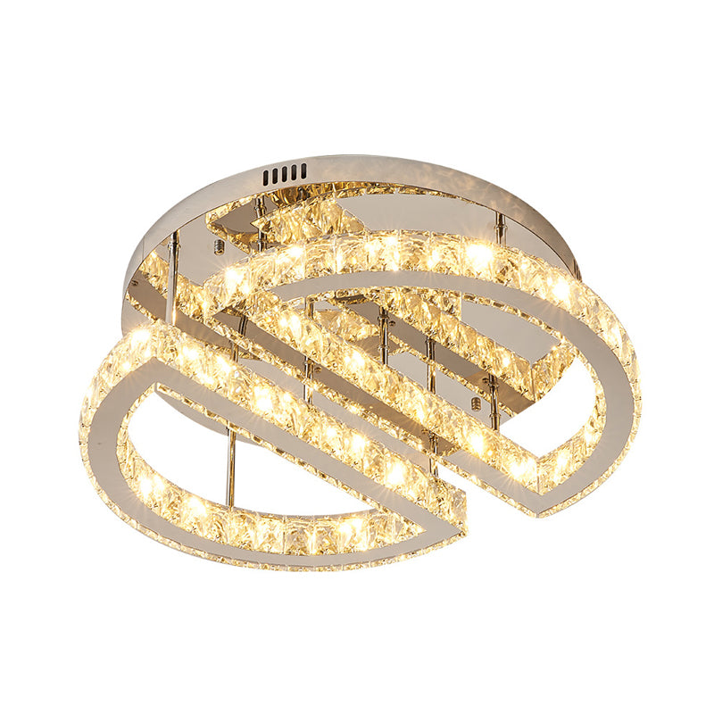 LED Half Circle Semi Flush Simple Style Silver Crystal Semi Flush Mount Éclairage pour chambre à coucher en lumière chaude / blanc / 3 Color Light