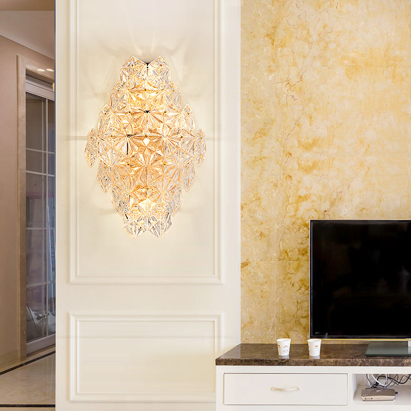 Rhombus Clear Crystal Sconce Light Modern Stylish 4-Light Flush Wall Mounted Lamp