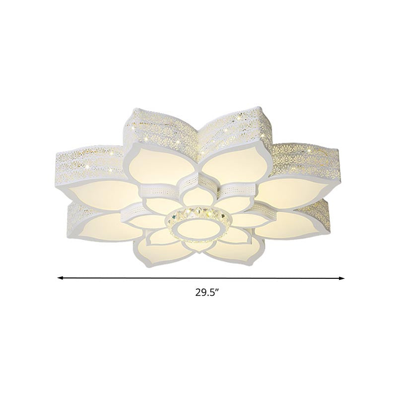 Lotus Faceted Crystal Flush Mount Light Fixture Simple White 23.5"/29.5"/35.5" W LED Ceiling Light in Warm/White Light
