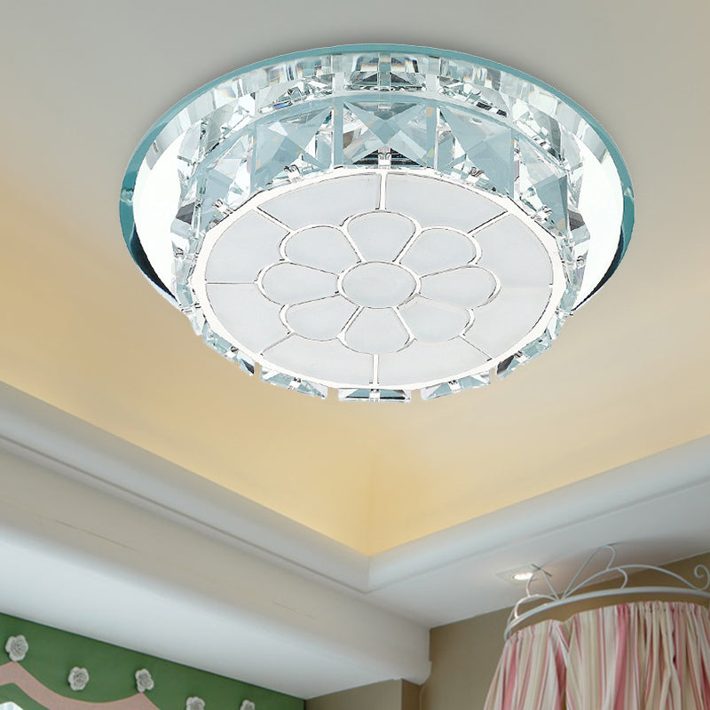 Lámpara de techo empotrada de cristal LED Lámpara de montaje empotrada de pasillo floral cromada simple en luz cálida/blanca/de 3 colores, empotrada/montada en superficie