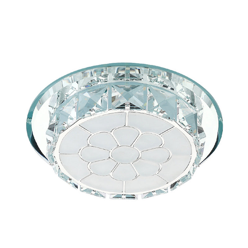 Plafonnier LED en cristal simple chromé pour couloir floral, lampe encastrée en lumière chaude/blanche/3 couleurs, encastré/monté en surface