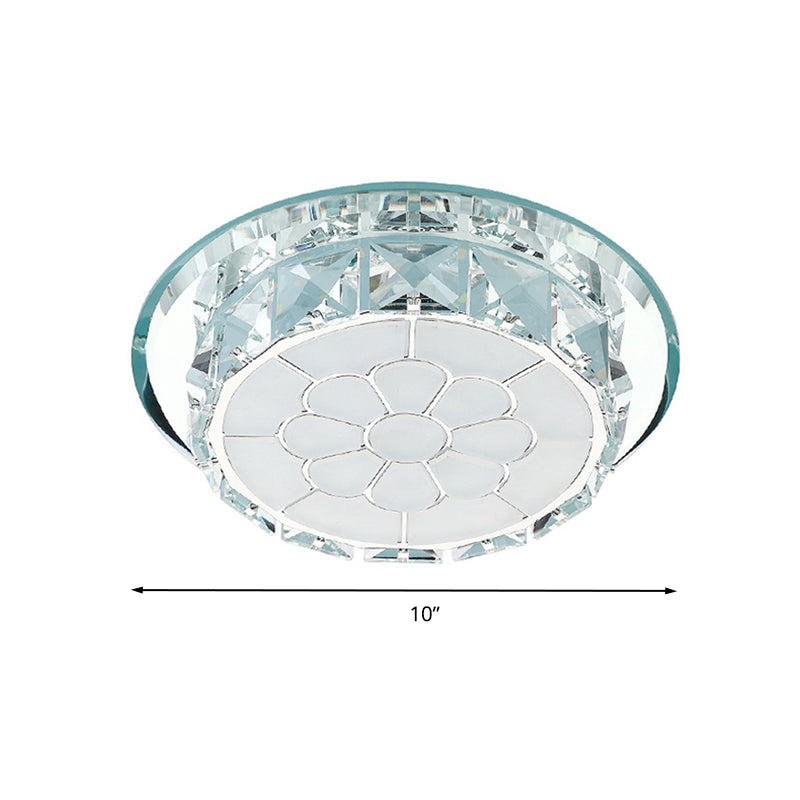 Plafonnier LED en cristal simple chromé pour couloir floral, lampe encastrée en lumière chaude/blanche/3 couleurs, encastré/monté en surface