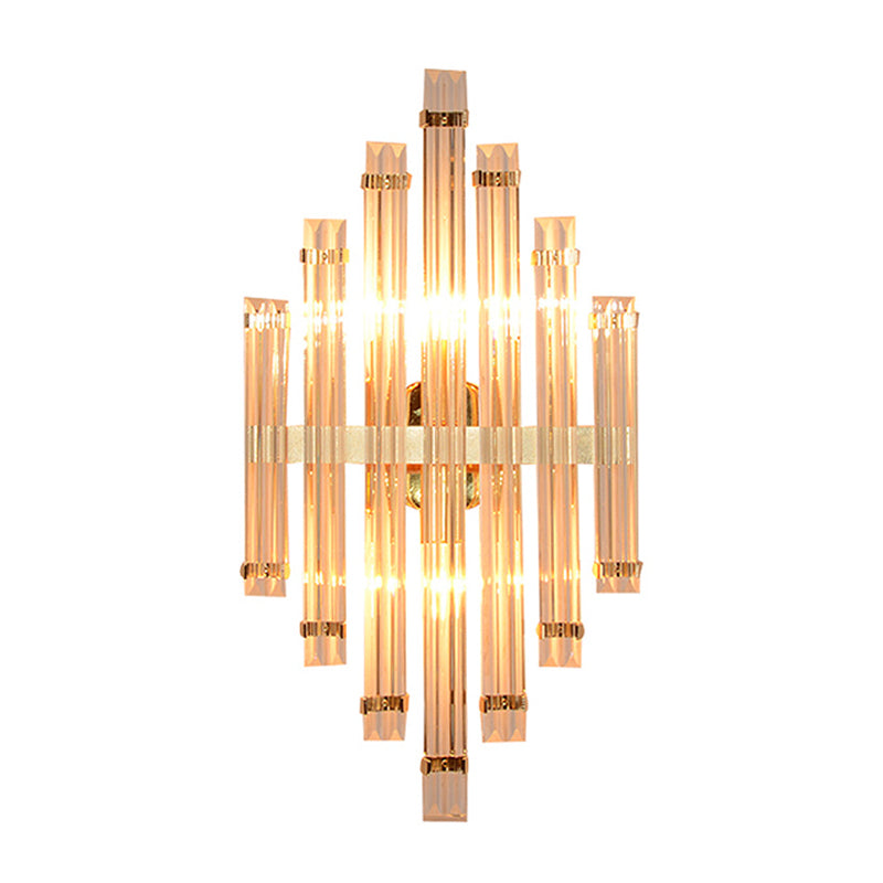 Gold Prismatic Wall Mounted Lamp Modern Crystal 2 Lights Living Room Sconce Light