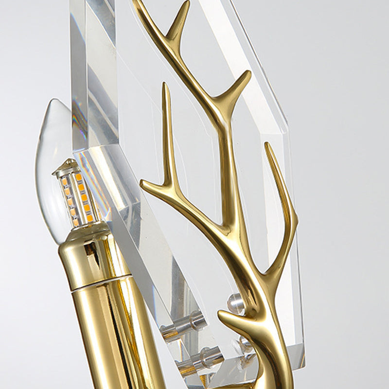 Crystal Panel Sconce Light Fixture Modern 1 Light Living Room Wall Mounted Lamp in Clear with Antler Deco