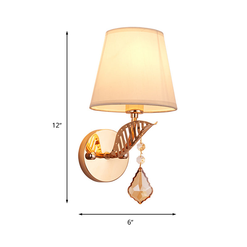 Tessuto bianco/rosso/blu sconce leggero campana affusolata a 1 luci lampada da parete tradizionale per camera da letto con caduta di cristallo