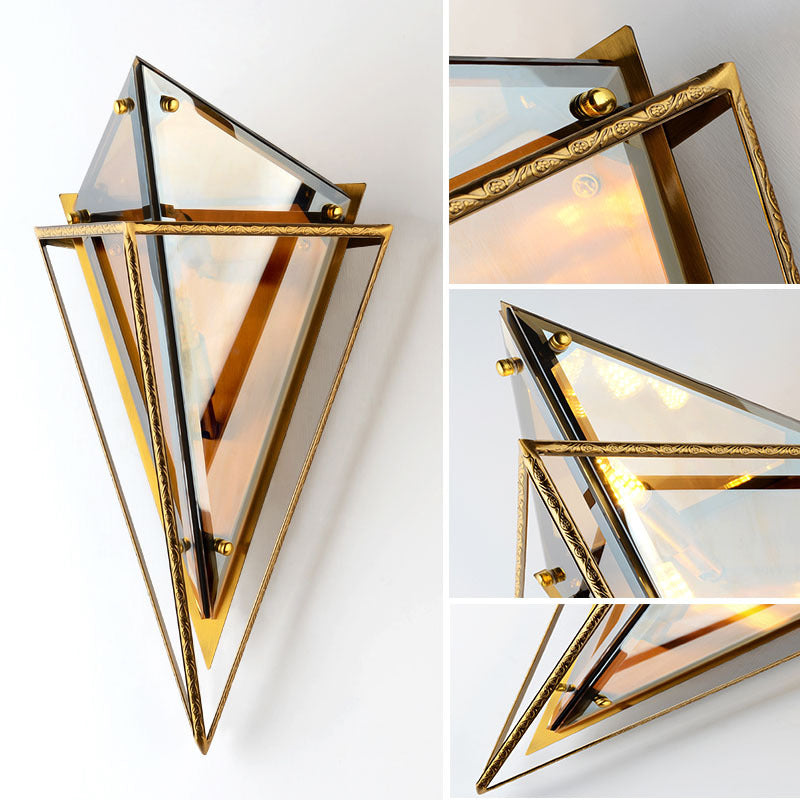 Minimalist Diamond Wall Light Fixture 2-Bulb Crystal Sconce in Amber/Smoke Gray for Living Room