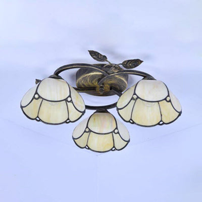 Geometric Ceiling Light Fixture with Pattern Tiffany Stained Glass 3 Lights Flushmount Ceiling Light in Bronze