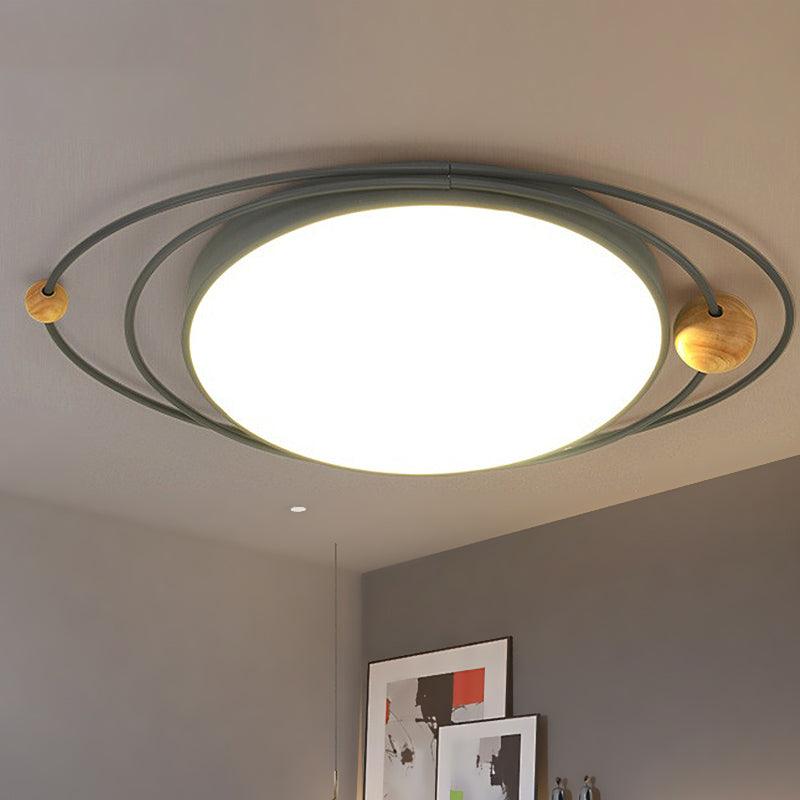 21"/26"/31" W Round Ceiling Lamp Nordic Acrylic LED Gray/Green/White Flush Light with Planet Design, Warm/White/Natural Light
