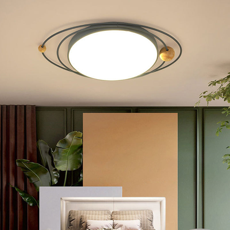 21"/26"/31" W Round Ceiling Lamp Nordic Acrylic LED Gray/Green/White Flush Light with Planet Design, Warm/White/Natural Light