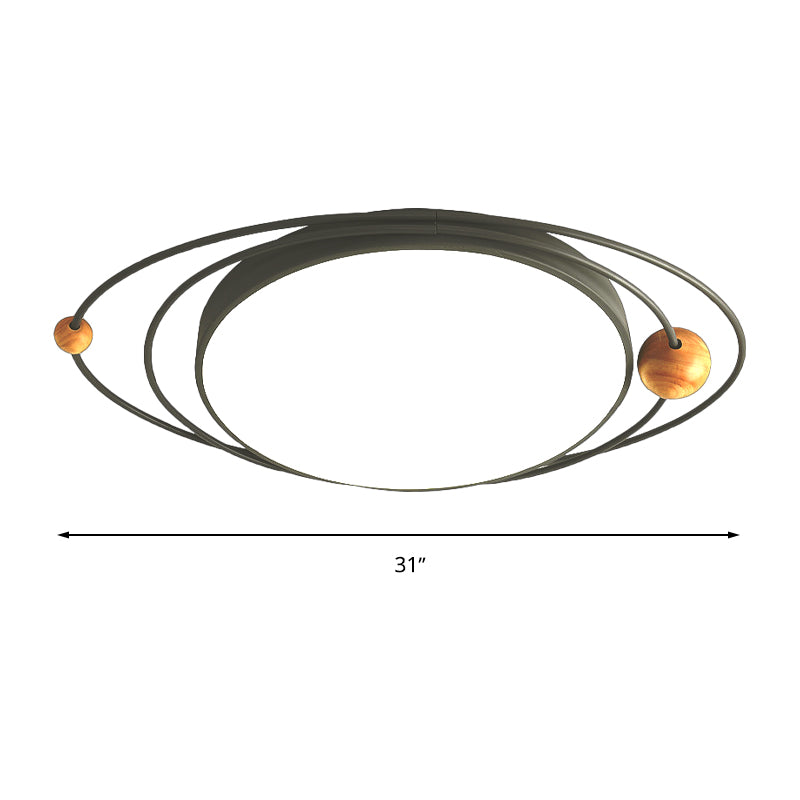 21"/26"/31" W Round Ceiling Lamp Nordic Acrylic LED Gray/Green/White Flush Light with Planet Design, Warm/White/Natural Light