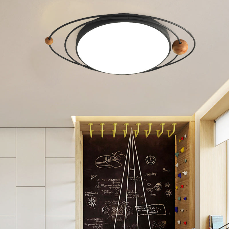 21"/26"/31" W Round Ceiling Lamp Nordic Acrylic LED Gray/Green/White Flush Light with Planet Design, Warm/White/Natural Light