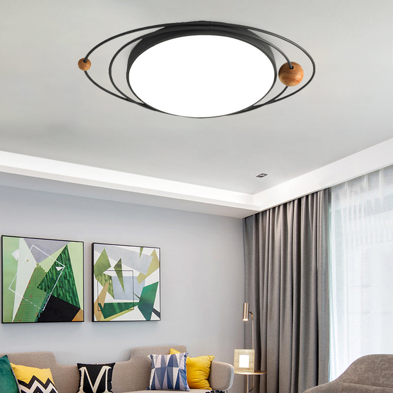 21"/26"/31" W Round Ceiling Lamp Nordic Acrylic LED Gray/Green/White Flush Light with Planet Design, Warm/White/Natural Light