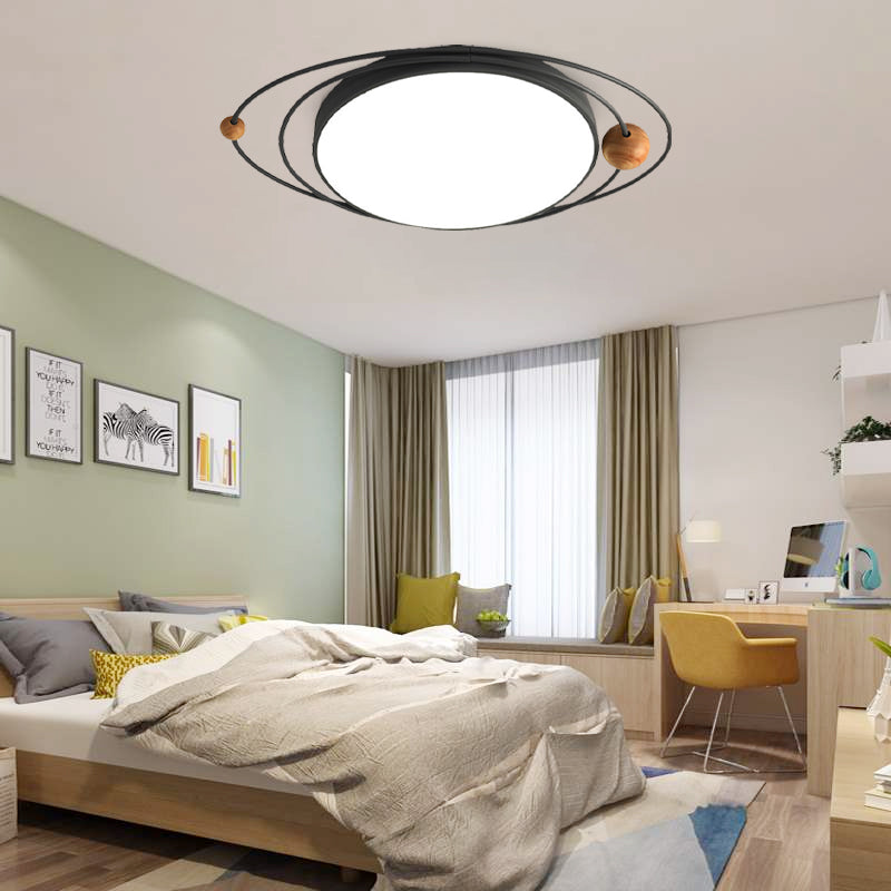 21"/26"/31" W Round Ceiling Lamp Nordic Acrylic LED Gray/Green/White Flush Light with Planet Design, Warm/White/Natural Light