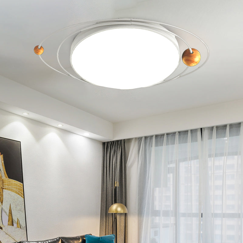 21"/26"/31" W Round Ceiling Lamp Nordic Acrylic LED Gray/Green/White Flush Light with Planet Design, Warm/White/Natural Light