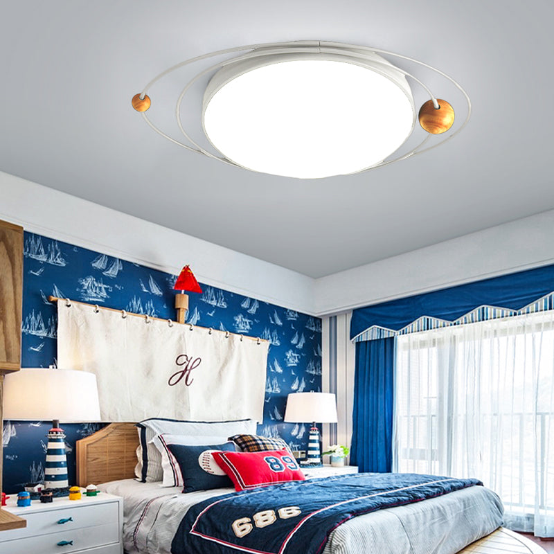 21"/26"/31" W Round Ceiling Lamp Nordic Acrylic LED Gray/Green/White Flush Light with Planet Design, Warm/White/Natural Light