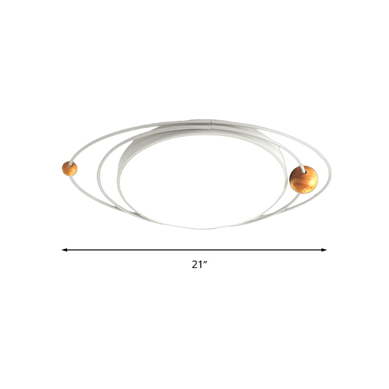 21"/26"/31" W Round Ceiling Lamp Nordic Acrylic LED Gray/Green/White Flush Light with Planet Design, Warm/White/Natural Light