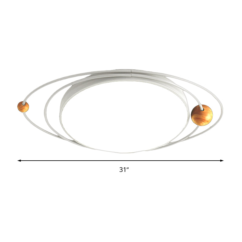 21"/26"/31" W Round Ceiling Lamp Nordic Acrylic LED Gray/Green/White Flush Light with Planet Design, Warm/White/Natural Light