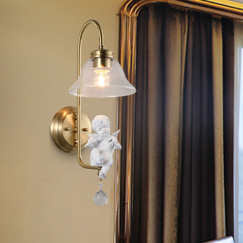 Bell Clear Glass Sconce Light Fixture Modern 1 Light Indoor Wall Mounted Lamp in Gold with Resin Angle Deco