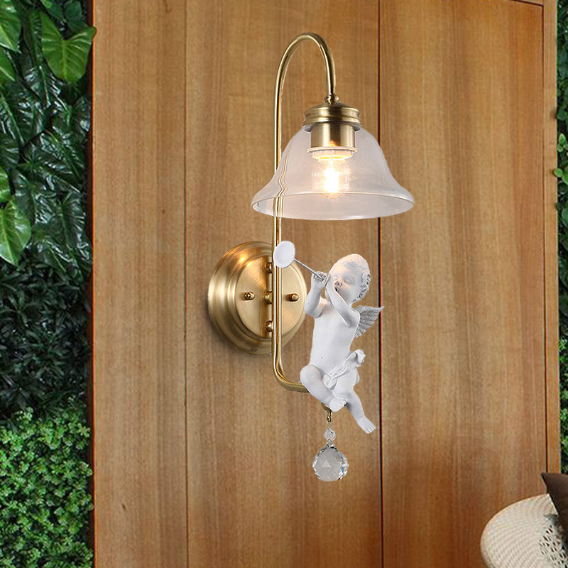 Bell Clear Glass Sconce Light Fixture Modern 1 Light Indoor Wall Mounted Lamp in Gold with Resin Angle Deco