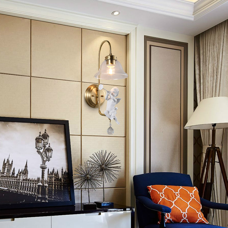 Bell Clear Glass Sconce Light Fixture Modern 1 Light Indoor Wall Mounted Lamp in Gold with Resin Angle Deco